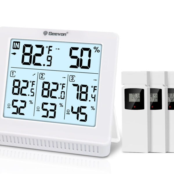 Geevon Indoor Outdoor Thermometer Wireless with 3 Remote Sensors, Wireless Thermohygrometer, Digital Temperature Humidity Meter with Backlight, 200FT/60M Transmission