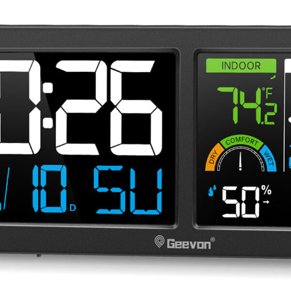 Geevon Weather Station Wireless Indoor Outdoor Thermometer, HD Color Display Digital Temperature Humidity Monitor with Barometer, Comfort Indicator, and Adjustable Backlight