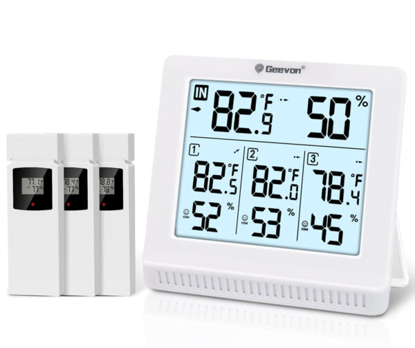 Geevon Indoor Outdoor Thermometer Wireless with 3 Remote Sensors, Wireless Thermohygrometer, Digital Temperature Humidity Meter with Backlight, 200FT/60M Transmission