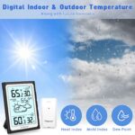 Geevon Large Display Digital Indoor Outdoor Thermometer Hygrometer, Wireless Indoor Outdoor Thermohygrometers, Wireless Weather Station with 200ft/60m Range Sensors, Black