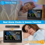 Geevon Weather Station Wireless Indoor Outdoor Thermometer 3 Sensors, Color Display Digital Temperature Humidity Monitor with Barometer, Calendar, USB Charge and Adjustable Backlight(350°View Angle)