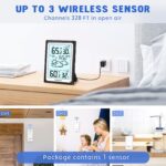 Geevon Large Display Digital Indoor Outdoor Thermometer Hygrometer, Wireless Indoor Outdoor Thermohygrometers, Wireless Weather Station with 200ft/60m Range Sensors, Black